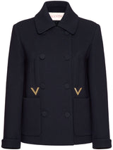 Valentino Garavani logo - plaque virgin wool - blend coat - LISKAFASHION