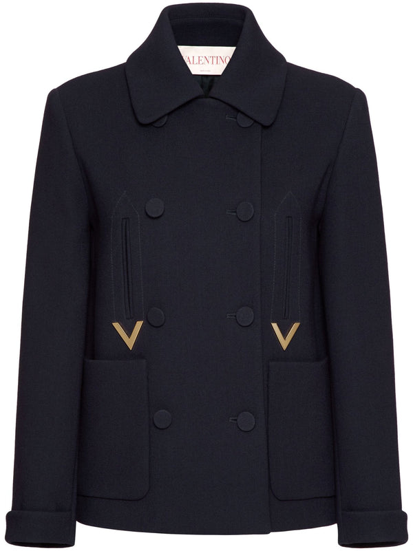 Valentino Garavani logo - plaque virgin wool - blend coat - LISKAFASHION