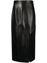 Alexander McQueen side-slit leather midi skirt - MYLISKAFASHION