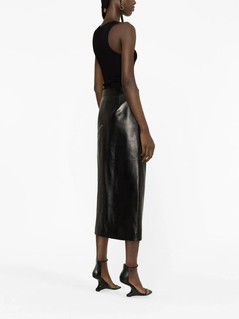 Alexander McQueen side-slit leather midi skirt - MYLISKAFASHION