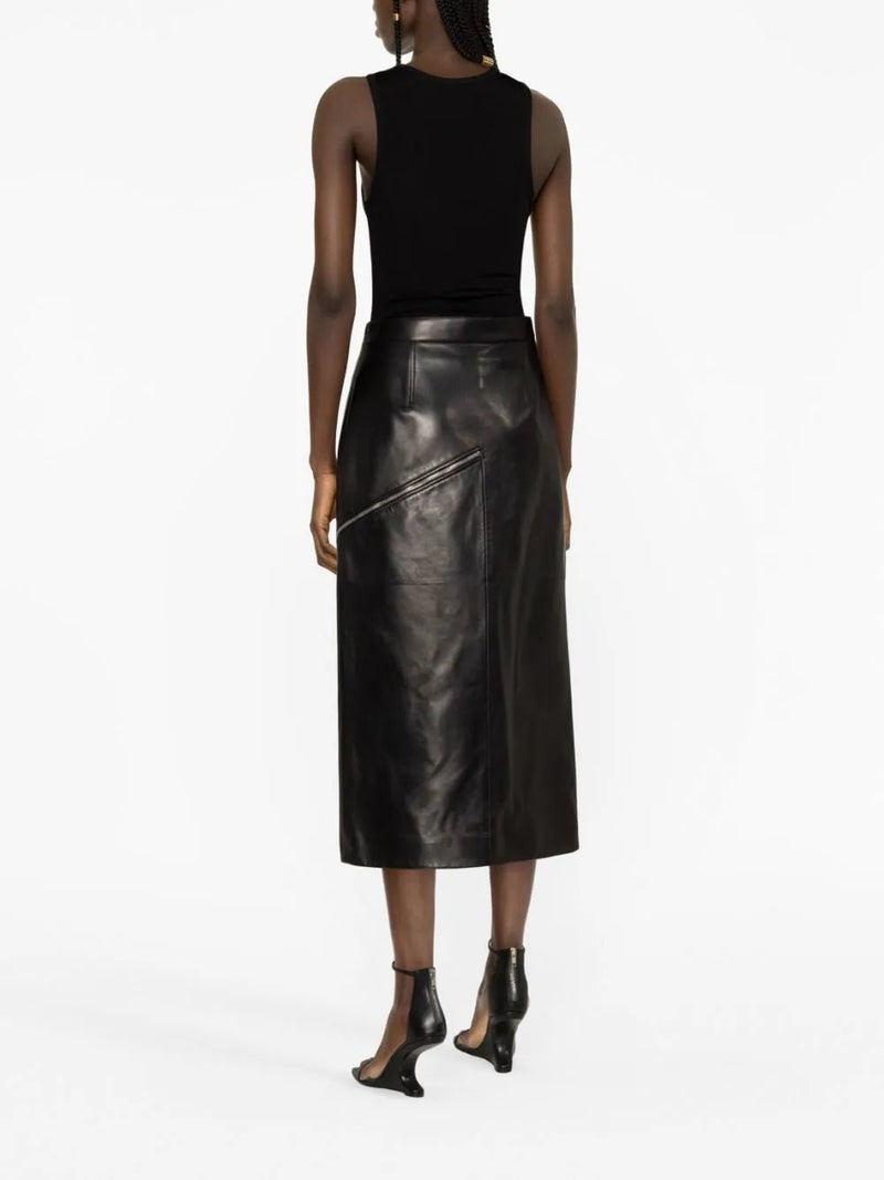 Alexander McQueen side-slit leather midi skirt - MYLISKAFASHION