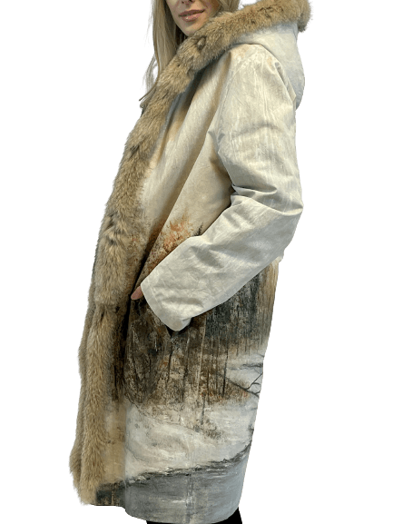 Coat handpainted with fur Hood - MYLISKAFASHION