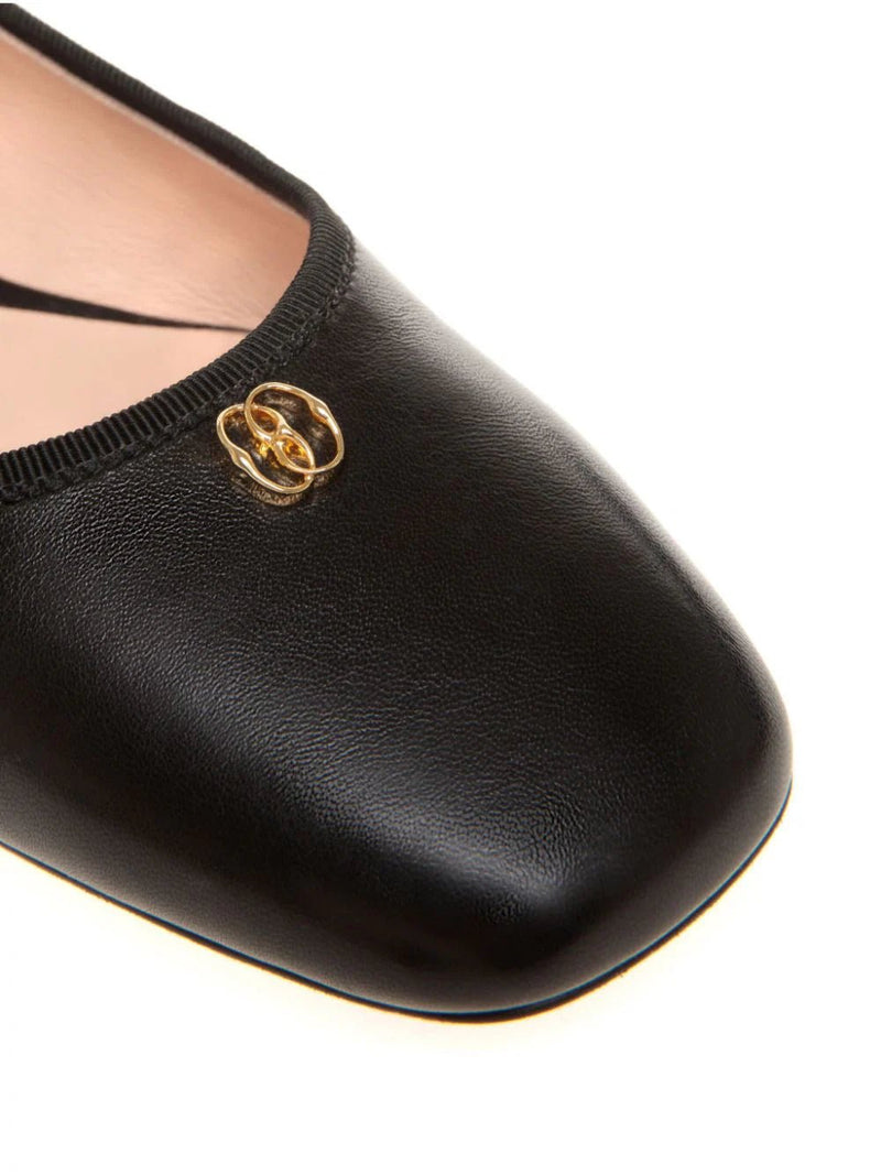 Emblem-plaque leather ballerina shoes - LISKAFASHION