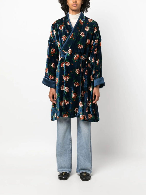 Kenzo Mantel rose-print velvet coat - MYLISKAFASHION