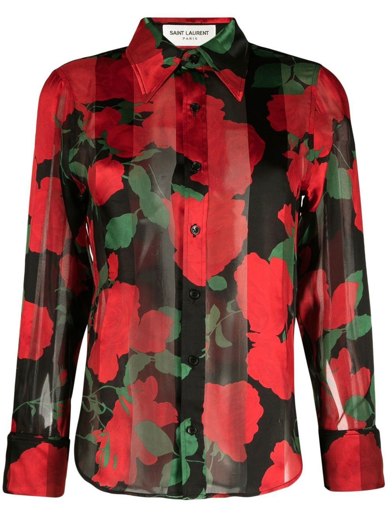 Saint Laurent floral print semi-sheer blouse - MYLISKAFASHION