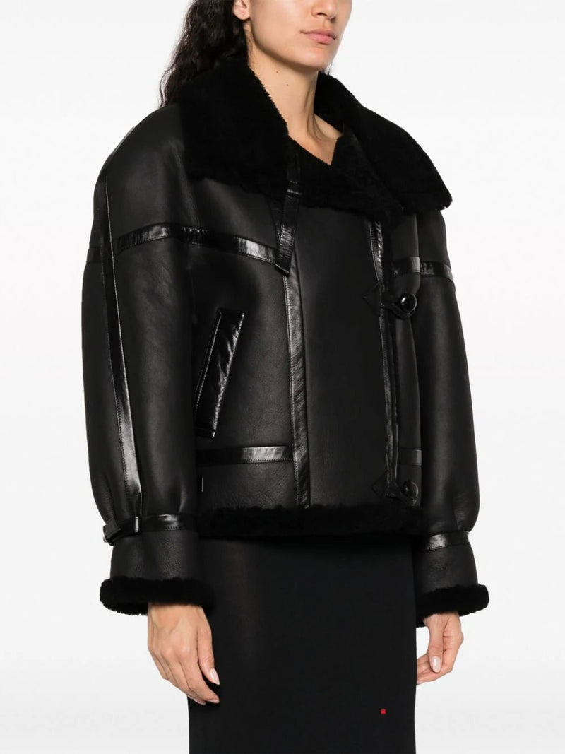 Saint Laurent shearling-lined leather aviator jacket - MYLISKAFASHION