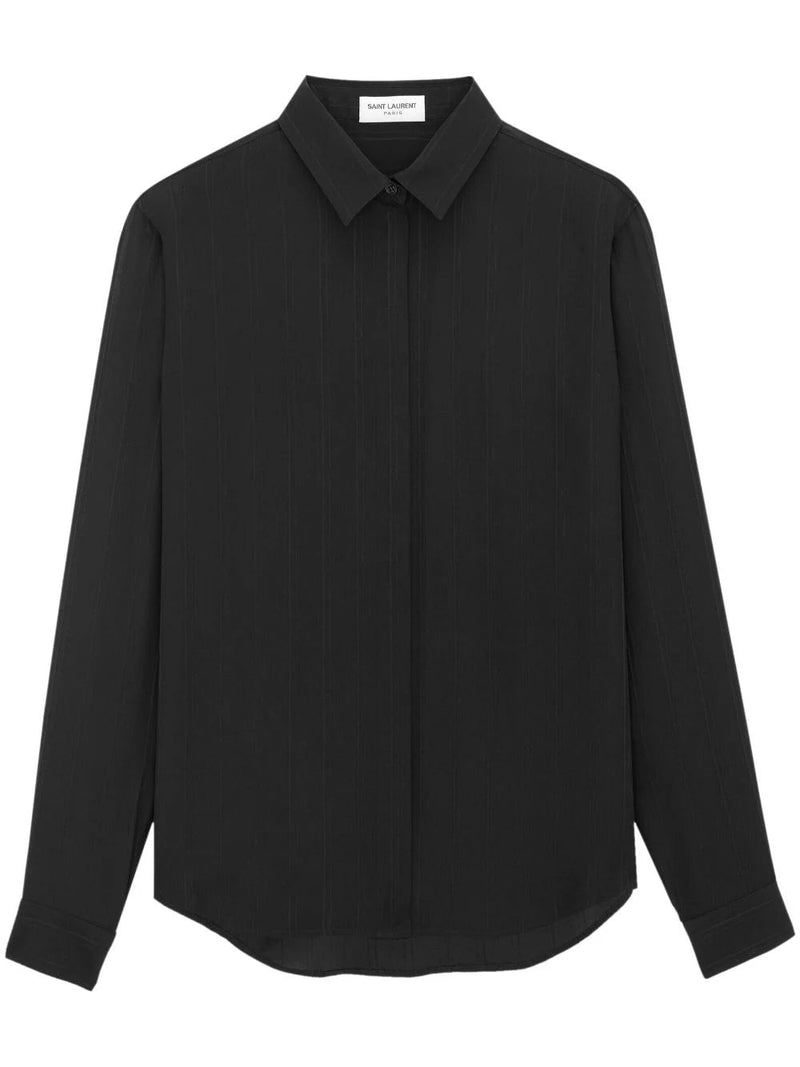 Saint Laurent striped button-up silk shirt - MYLISKAFASHION