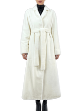 SHEARED MINK COAT WITH BELT IN WHITE - MYLISKAFASHION