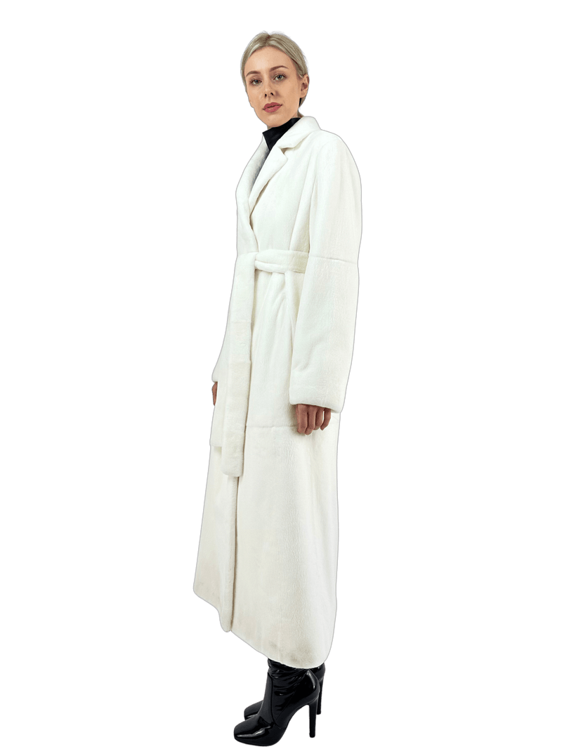 SHEARED MINK COAT WITH BELT IN WHITE - MYLISKAFASHION