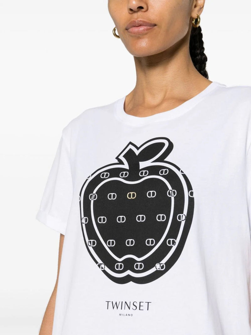 TWINSET apple-print cotton T-shirt - LISKAFASHION