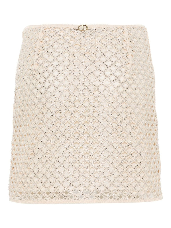 TWINSET beaded open-knit miniskirt - LISKAFASHION